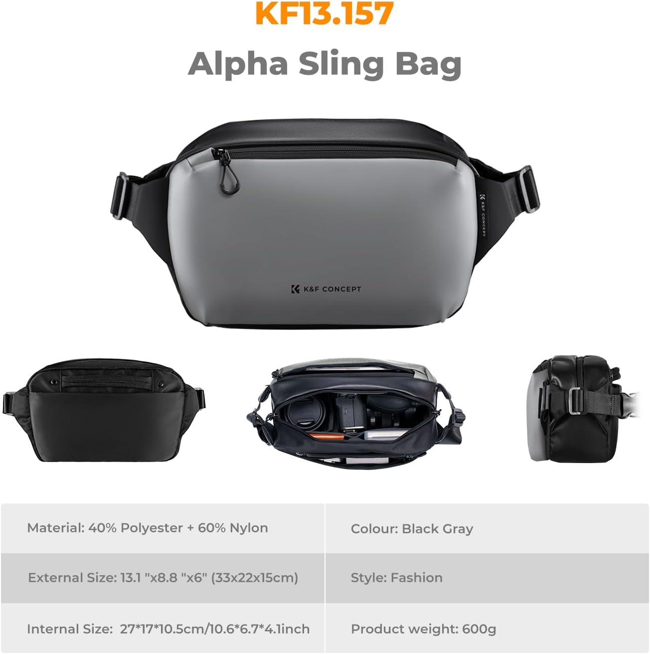 K&F Concept 2 in 1 Sling Bag Everyday Shoulder Bag & Multifunction Photography Crossbody Camera DSLR Backpack Portable Bag