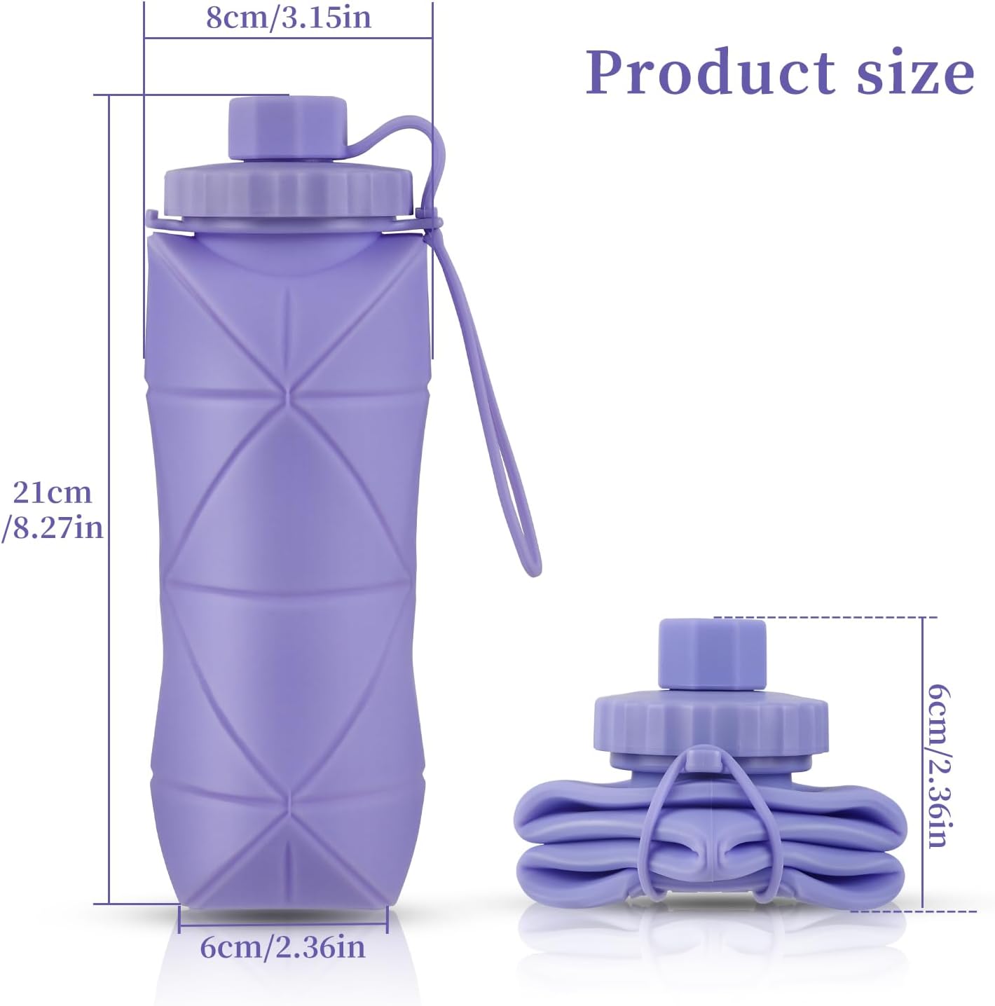 YCT Collapsible Silicone Travel Water Bottle 20oz (600ml), Reuseable Leakproof BPA Free Foldable Sports Bottle, with Carrying Strap, Green