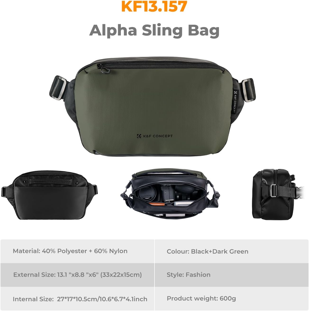 K&F Concept 2 in 1 Sling Bag Everyday Shoulder Bag & Multifunction Photography Crossbody Camera DSLR Backpack Portable Bag
