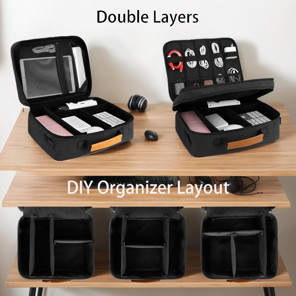 Extra Large Electronics Organizer Travel Case, Cable Organizer Bag with Shoulder Strap, Electronics Accessories Storage Double Layer Bags for Cord, Tablet, Headphone, Charger, Tools, DJ Gifts