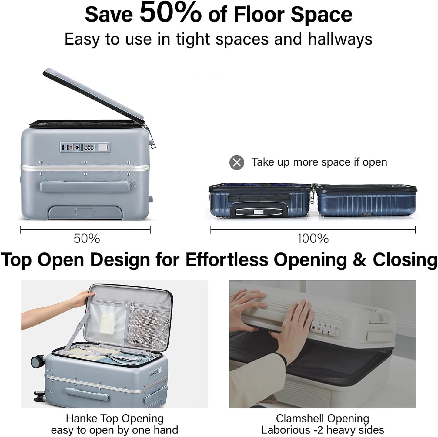 Hanke 28 Inch Luggage with Cup Holder and Charge,Top Opening Hard Shell Suitcases with Wheels and Dividers,Aluminum Frame Trunk Luggage Extra Large Suitcase with Lock for Travel,Gray