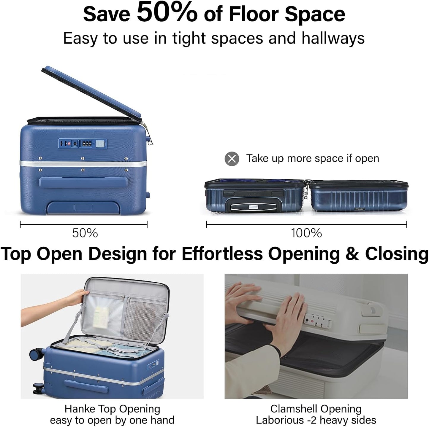 Hanke 24 Inch Luggage with Cup Holder and Charge,Top Opening Hard Shell Suitcases with Wheels and Dividers,Aluminum Frame Trunk Luggage Medium Checked Suitcase with Lock for Travel,Interstellar Blue