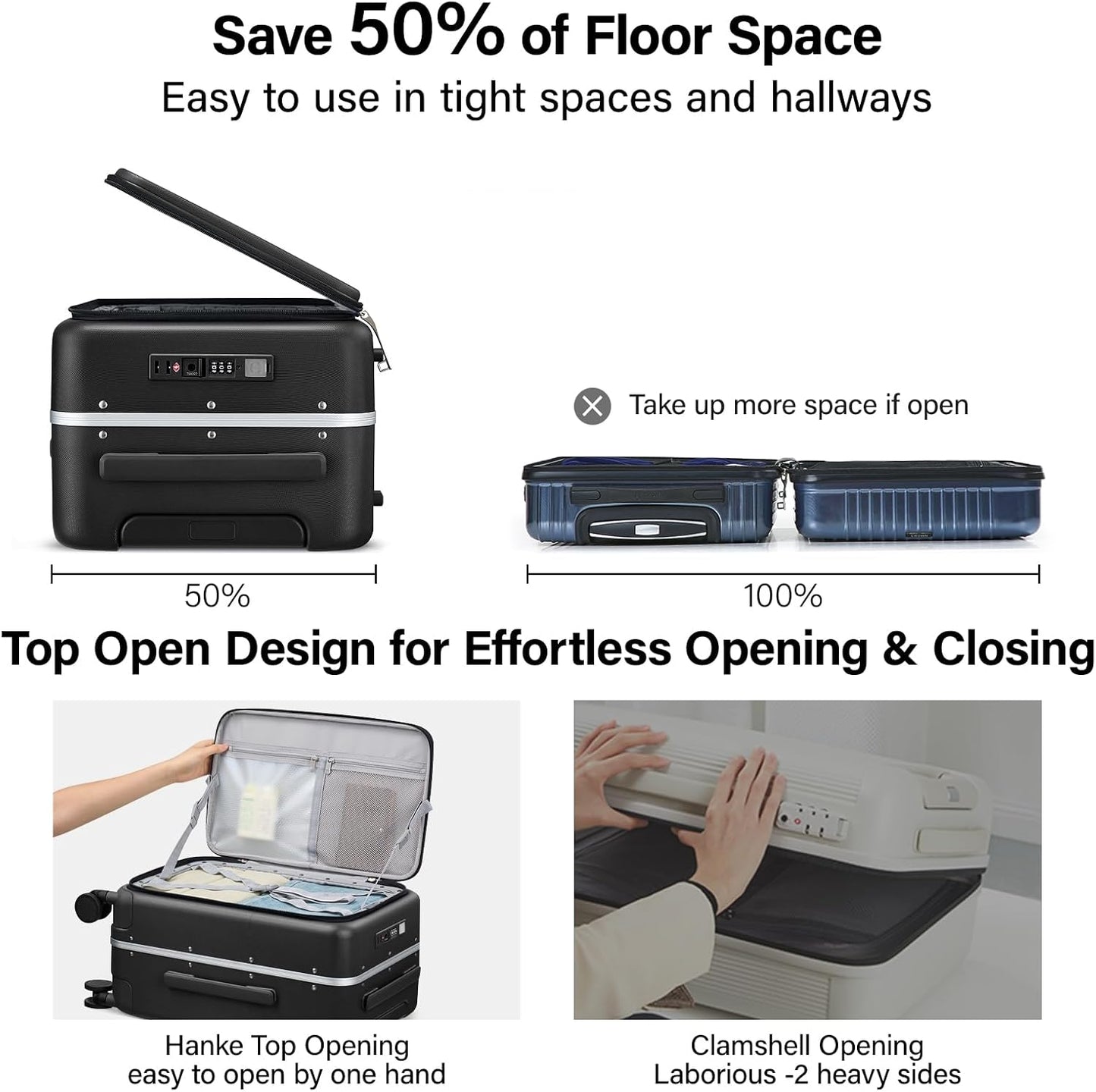 Hanke 24 Inch Luggage with Cup Holder and Charge,Top Opening Hard Shell Suitcases with Wheels and Dividers,Aluminum Frame Trunk Luggage Medium Checked Suitcase with Lock for Travel,Jet Black