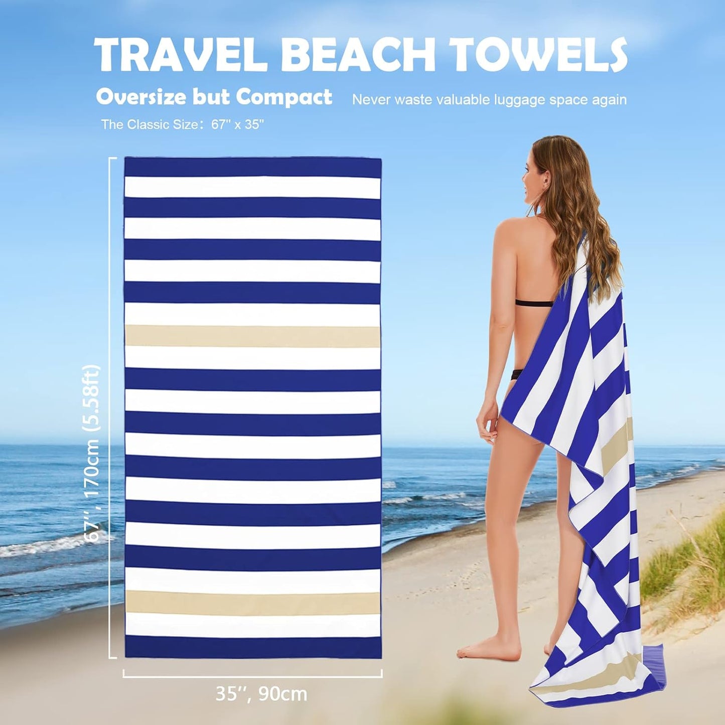 Your Choice Microfiber Quick Dry Sand-Free Beach Towel for Adults & Kids (67x35 Inch, 60x30 Inch) - Oversized, Compact, Lightweight, Absorben