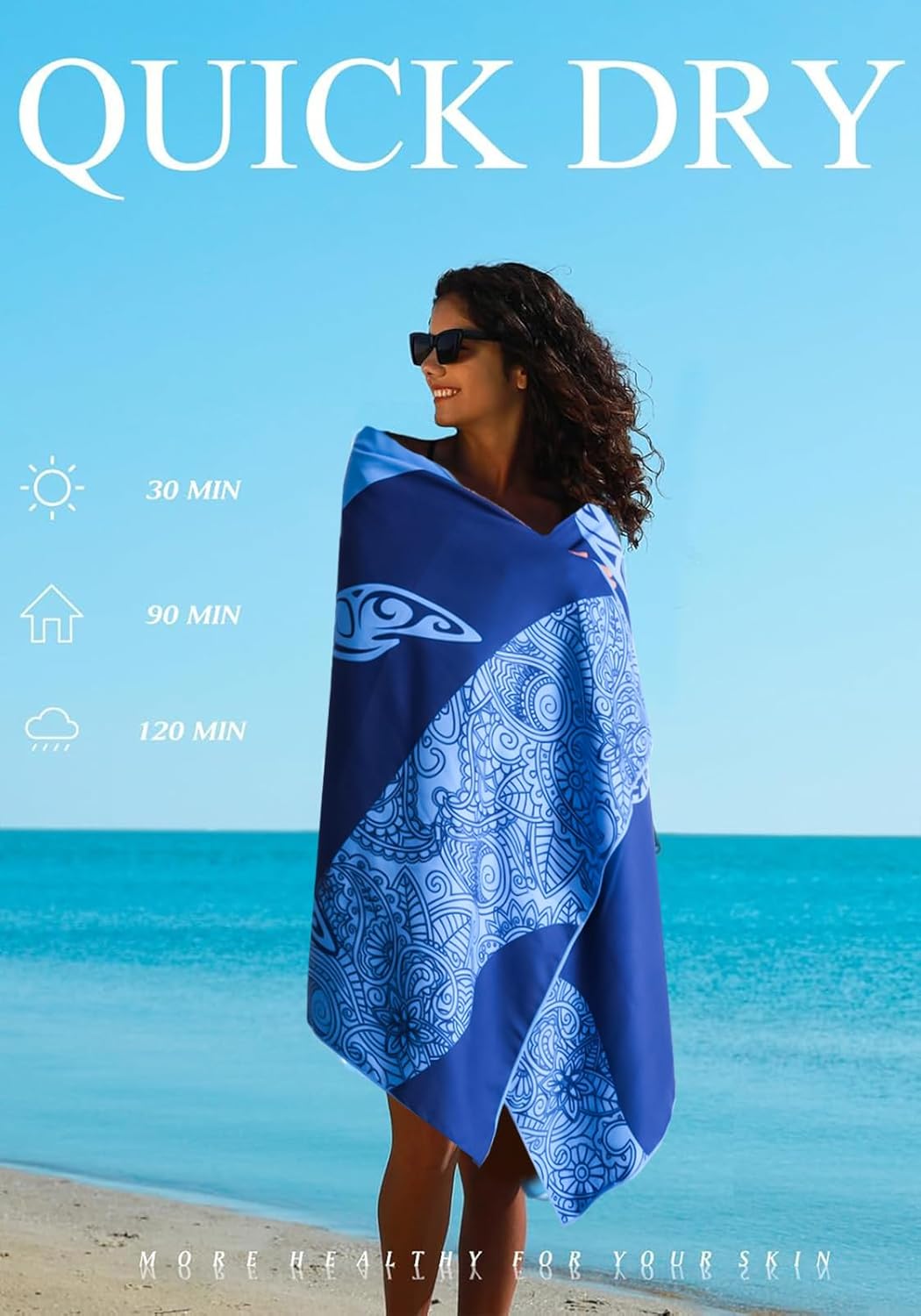 2 Pack Microfiber Lightweight Thin Beach Towel Sand Free Quick Dry Super Absorbent Large Towels for Swimming Pool Yoga Gym Travel Vacation Beach Accessories Essentials for Adults