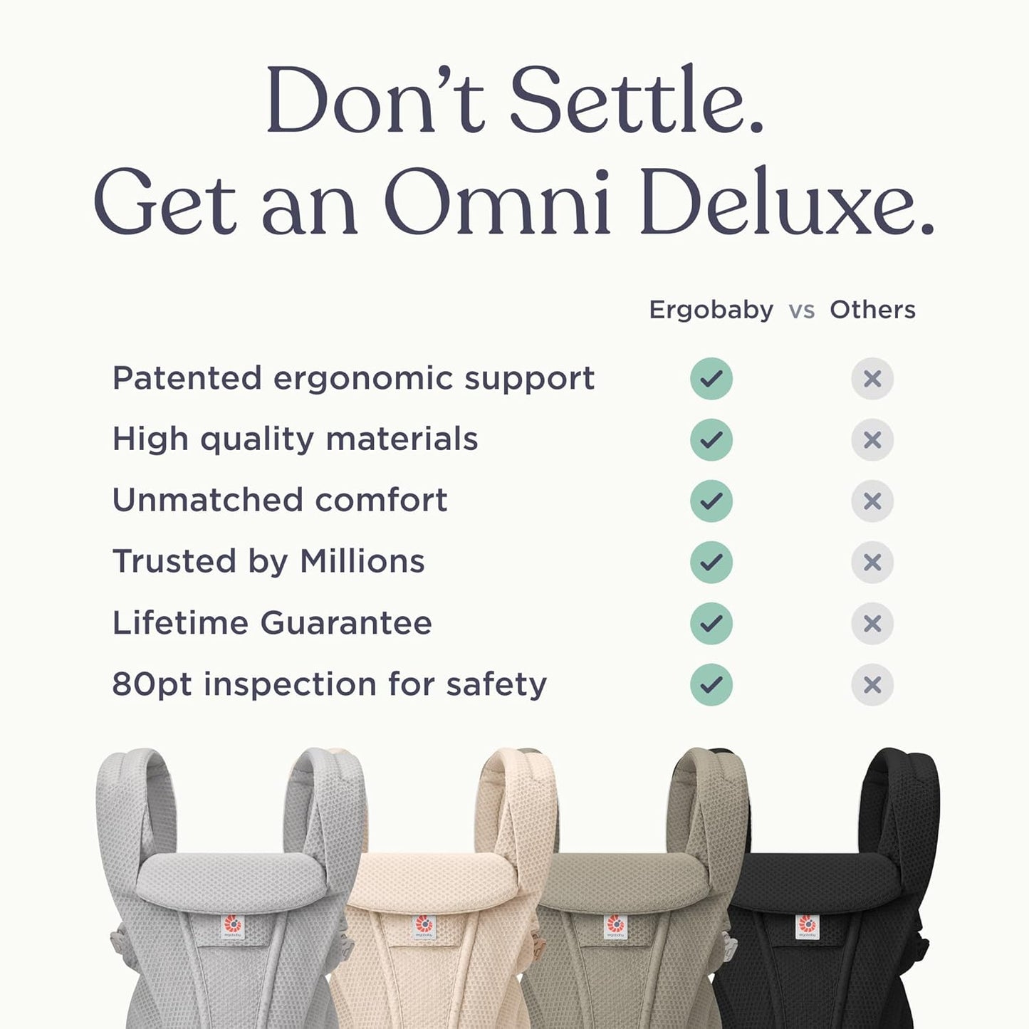 Ergobaby Omni Deluxe Baby Carrier Newborn to Toddler - Breathable Baby Carriers for Summer - All-Position Carrier with Enhanced Lumbar Support & Airflow (7-45 Pounds), Mesh, Natural Beige