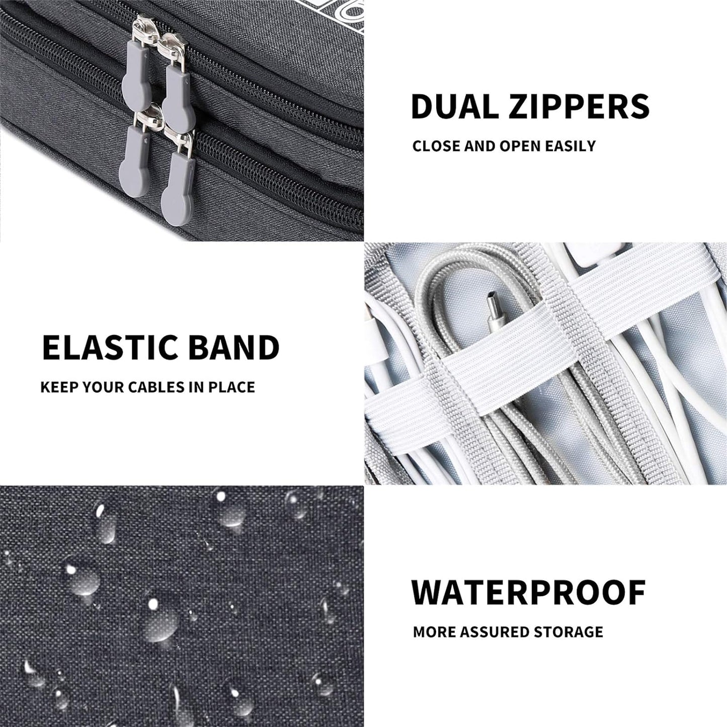 MIRLEWAIY Travel Cords Organizer Case Double-Layer Electronic Accessories Carrying Bag for Charger Cables Adapter USB Sticks Leads Memory Cards, Black