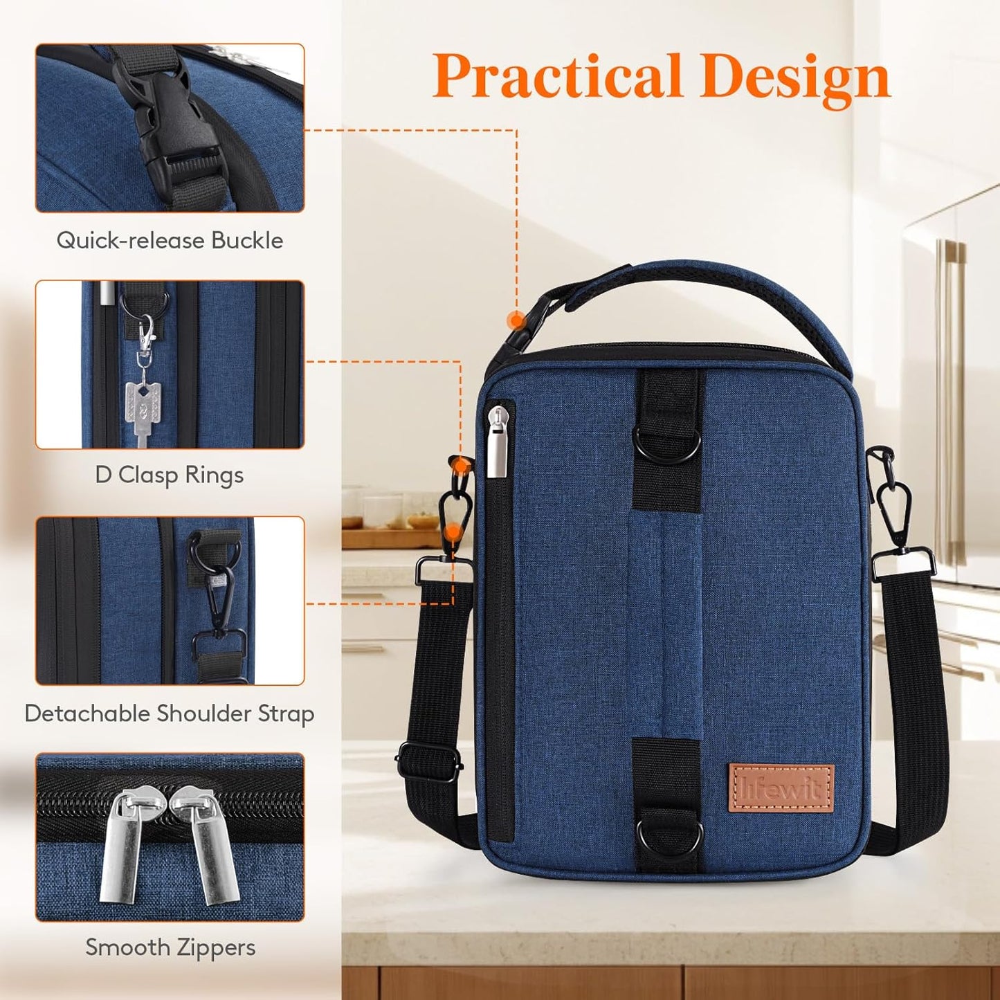 Lifewit Insulated Lunch Box for Men, Expandable Cooler Bag, Freezable Lunch Bag for Women with 2 Ice Packs and Shoulder Straps for Work Travel College, 8.2L Blue