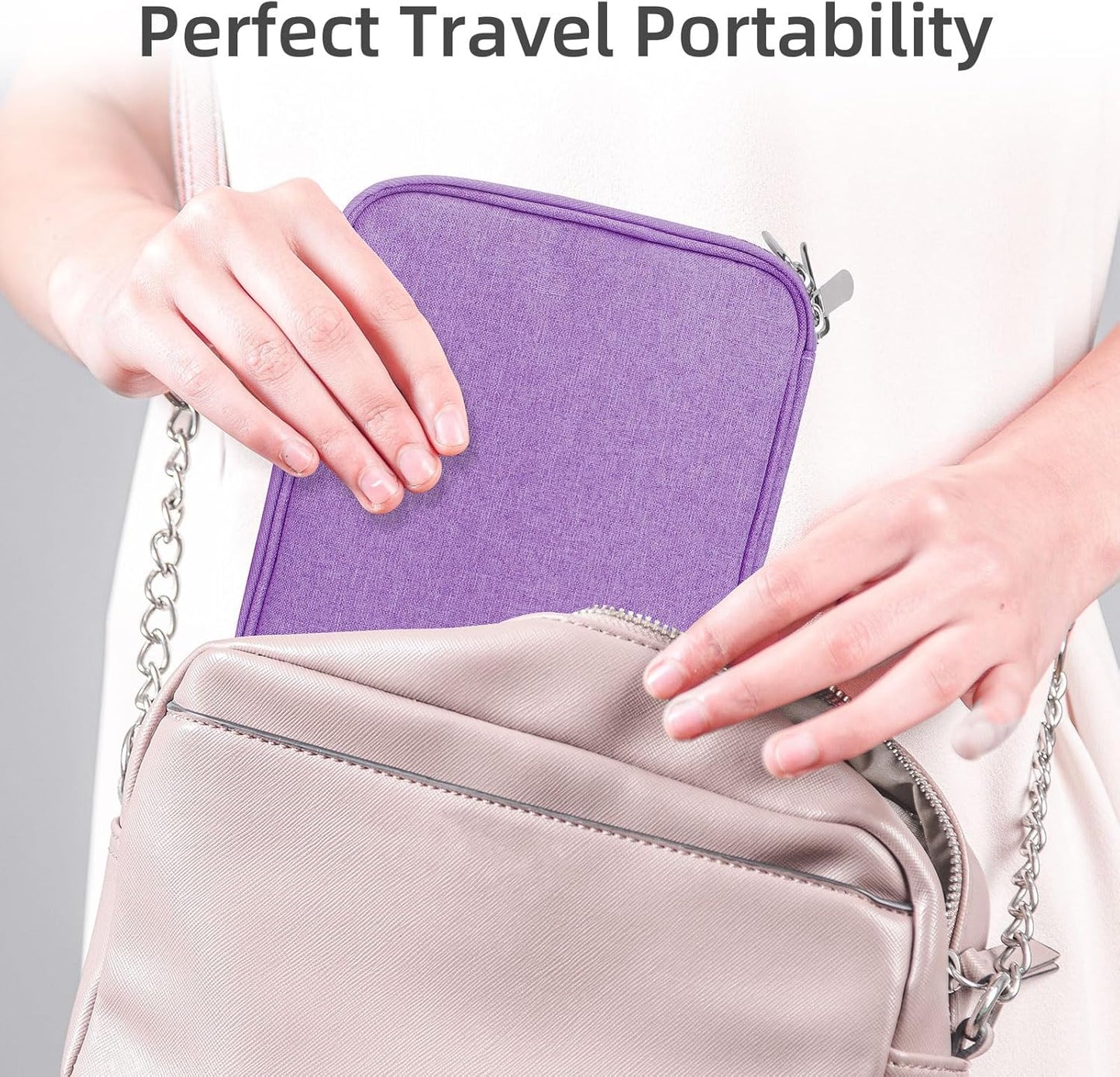 Electronics Organizer - Travel Cable Organizer Bag, Water Resistant Double Layers Pouch for Cord, iPhone, iPad Mini - Gift for Men Electronic Accessories Storage Case with 5 Cable Ties, Purple