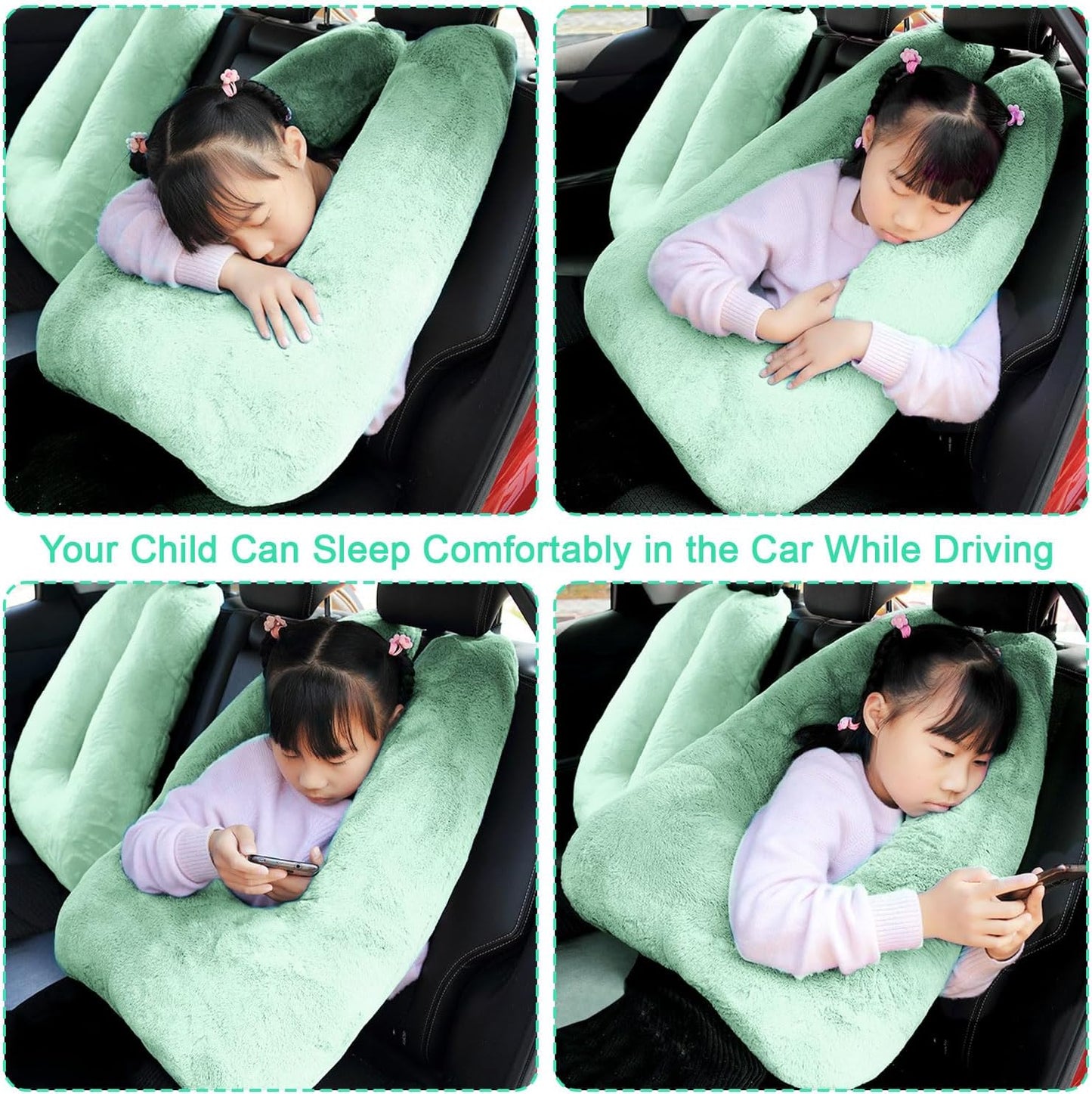 Travel Pillow, Travel Pillow for Kids, Sleeper Hold Pillow Travel, Removable U-Shaped Pillow for Adults and Children to Support Head and Body in The Back Seat of Long Car Trips (LightGreen)