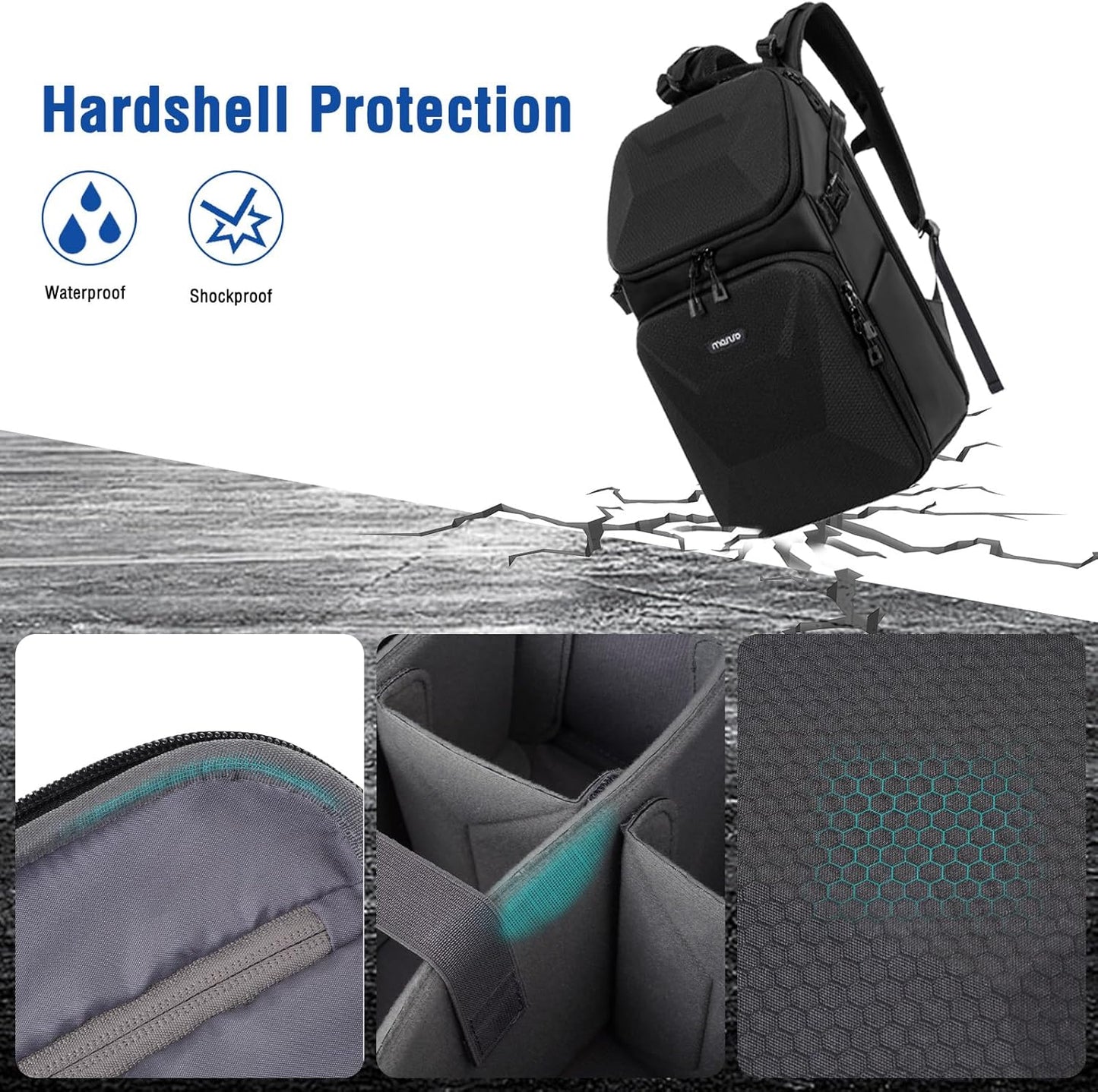 MOSISO Camera Backpack, DSLR Camera Bag with Waterproof Rain Cover, Honeycomb Hardshell Case Photography Travel Backpack with 15-16 inch Laptop Compartment & Tripod Holder for Canon/Nikon/Sony, Black