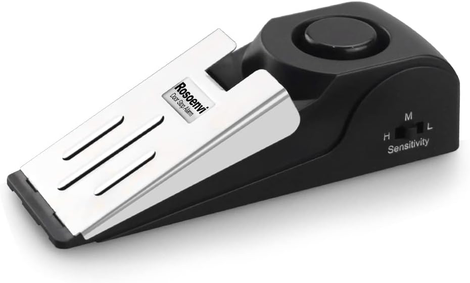 1 Pack Door Stop Alarm, Door Stopper with 120DB Security Alarm, Floor Wedge Door Stop Siren, Door Security Devices for Traveling, Apartment, Hotel and Home, Black