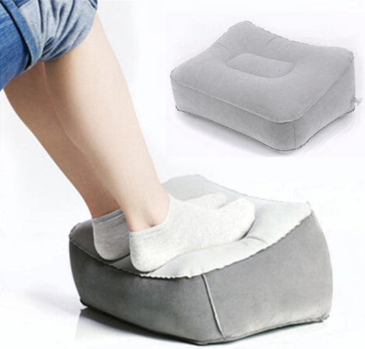 Inflatable Travel Foot Rest Pillow, Head Pad, Soft Flocking Pillow, Flights Relax Cushion Ottomans Leg Up with Air Pump for Office, Home Relax, Camping and Travel Use (Gray) 1PCS