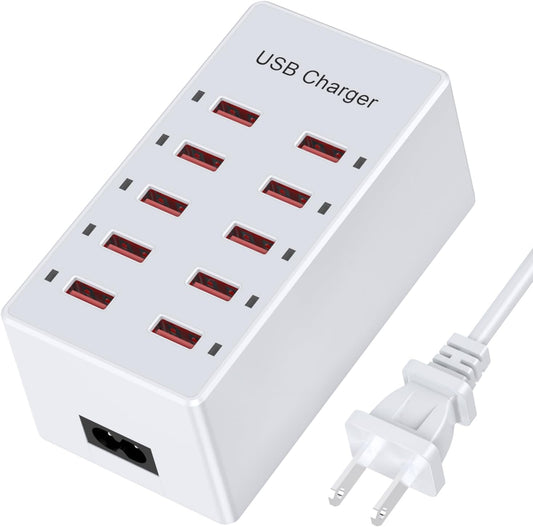 USB Charger 10-Ports Charging Station for Multiple Devices USB Wall Charger Power Hub Strip Smart Plug Charging Dock Block Compatible for iPhone Xs/XR,iPad,iPod,Smart Phones