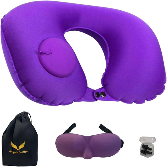 Inflatable Travel Pillows for Airplanes - Neck Pillow Inflatable - Press Pump- Blow up Airplane Pillow -Milk Silk TPU