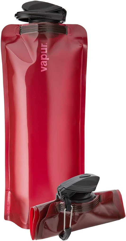 Vapur Collapsible Water Bottle With Carabiner, Compact Bottle Folds Flat For Hydration On The Go, Ideal for Traveling, Hiking or Camping, 34 Ounce, Burgundy, Pack of 1