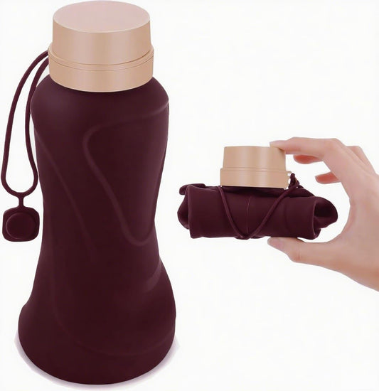 Collapsible Water Bottles,650ml,Leak Proof,Reuseable BPA Free Silicone Foldable Water Bottles,Durable Lightweight for Travel Gym Camping Hiking,Compact Size Portable Sports Water Bottle (Coffee)