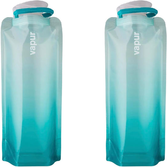 Vapur Collapsible Water Bottle With Carabiner, Compact Bottle Folds Flat For Hydration On The Go, Ideal for Traveling, Hiking or Camping, 23 Ounce, Malibu Teal, Pack of 2