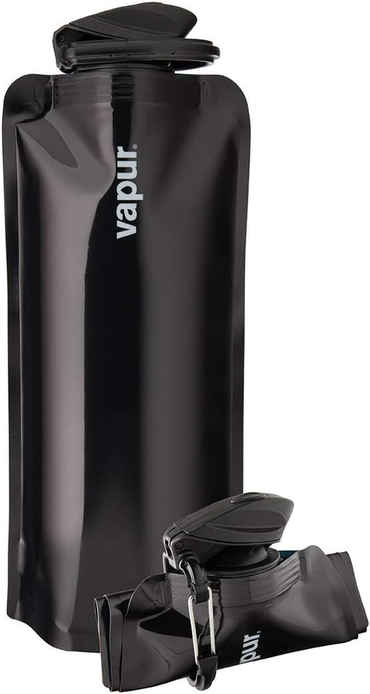 Vapur Collapsible Water Bottle With Carabiner, Compact Bottle Folds Flat For Hydration On The Go, Ideal for Traveling, Hiking or Camping, 23 Ounce, Black, Pack of 1