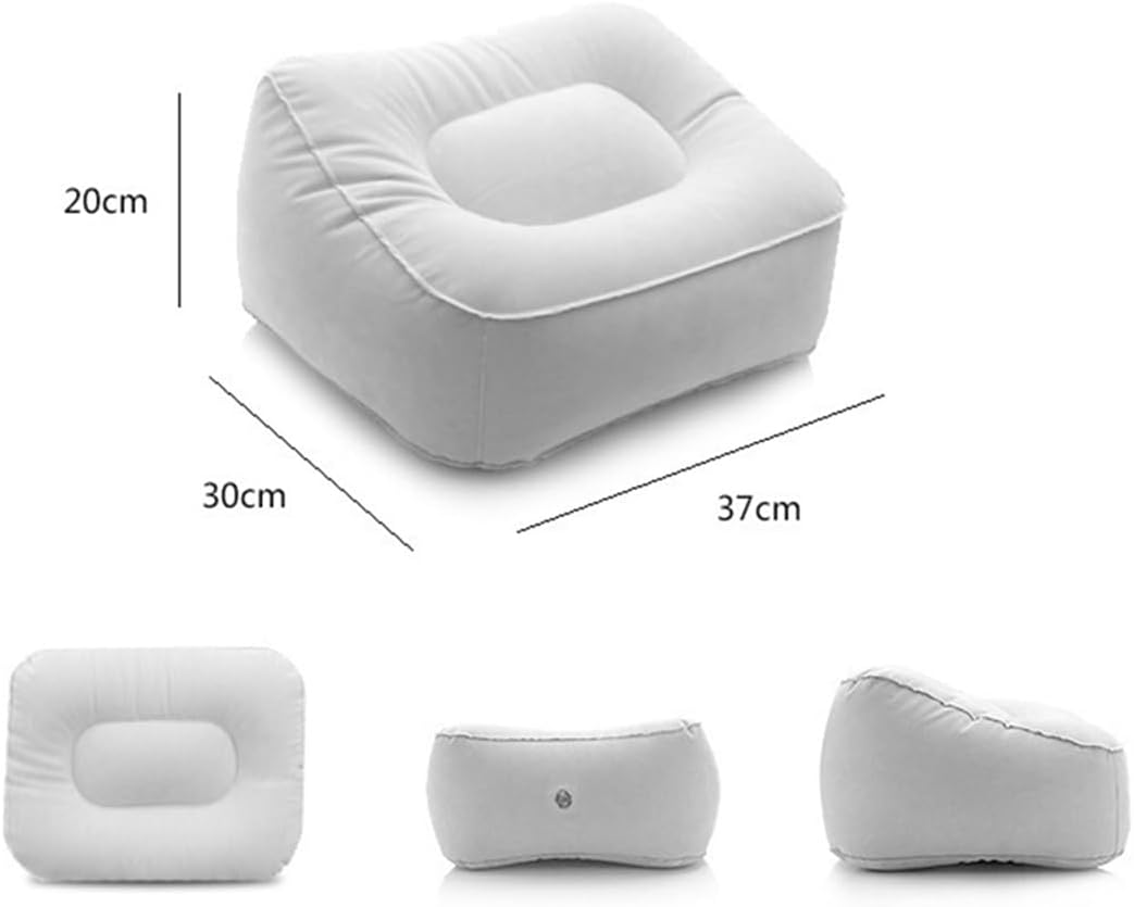 Inflatable Travel Foot Rest Pillow, Head Pad, Soft Flocking Pillow, Flights Relax Cushion Ottomans Leg Up with Air Pump for Office, Home Relax, Camping and Travel Use (Gray) 1PCS