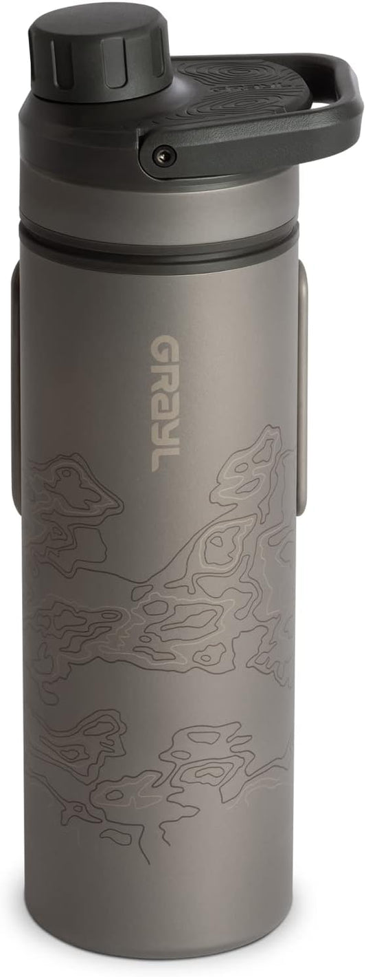 GRAYL UltraPress Titanium 16.9 oz Water Purifier & Filter Bottle for Hiking, Backpacking, Survival, Bushcraft, Travel (Covert Black)