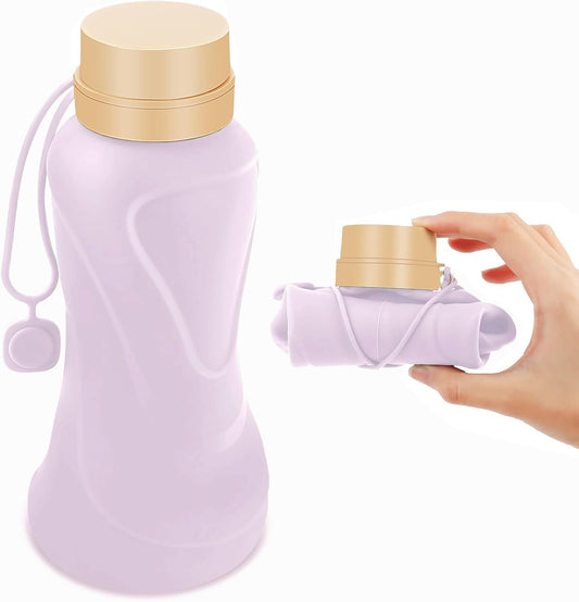 Collapsible Water Bottles,650ml,Leak Proof,Reuseable BPA Free Silicone Foldable Water Bottles,Durable Lightweight for Travel Gym Camping Hiking,Compact Size Portable Sports Water Bottle (Purple)