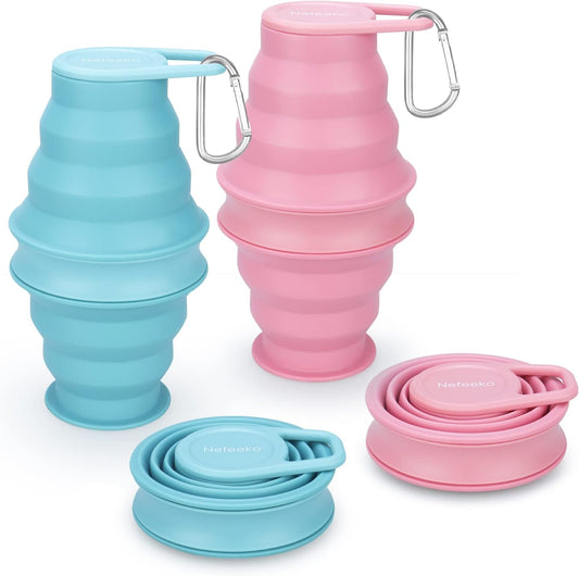 Nefeeko Collapsible Water Bottle,17oz(500ml) Reuseable BPA Free Silicone Foldable Water Bottles for Travel Gym Camping Hiking, Portable Leak Proof Sports Water Bottle with Carabiner