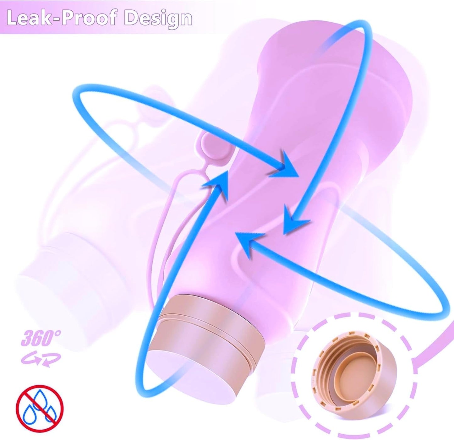 Collapsible Water Bottles,650ml,Leak Proof,Reuseable BPA Free Silicone Foldable Water Bottles,Durable Lightweight for Travel Gym Camping Hiking,Compact Size Portable Sports Water Bottle (Purple)