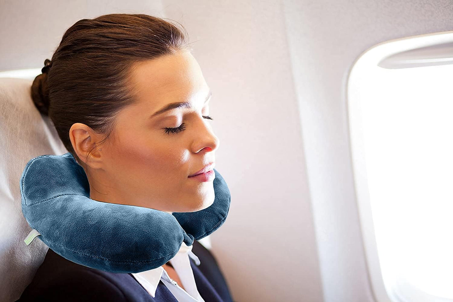 Inflatable Travel Neck Pillow: Extra-Soft, Cushion. For Airplanes, Trains, Cars, Portable Travel Accessory-With Carrying Pouch For cell phone and Passport Etc. (Blue)