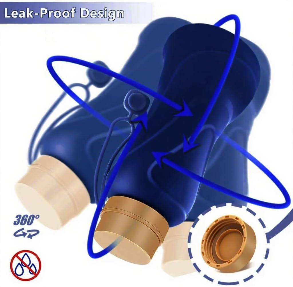 Collapsible Water Bottles,650ml,Leak Proof,Reuseable BPA Free Silicone Foldable Water Bottles,Durable Lightweight for Travel Gym Camping Hiking,Compact Size Portable Sports Water Bottle (Deep Blue)