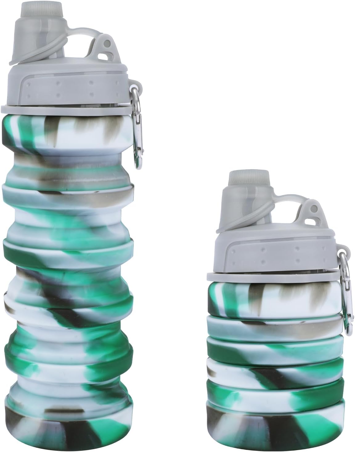 Rainbow Collapsible Water Bottles for Kids, Students, Adults, Reusable BPA Free Silicone Foldable Sports Water Bottles for Travel Camping Hiking, Folding Travel Water Bottles, Gary & Green