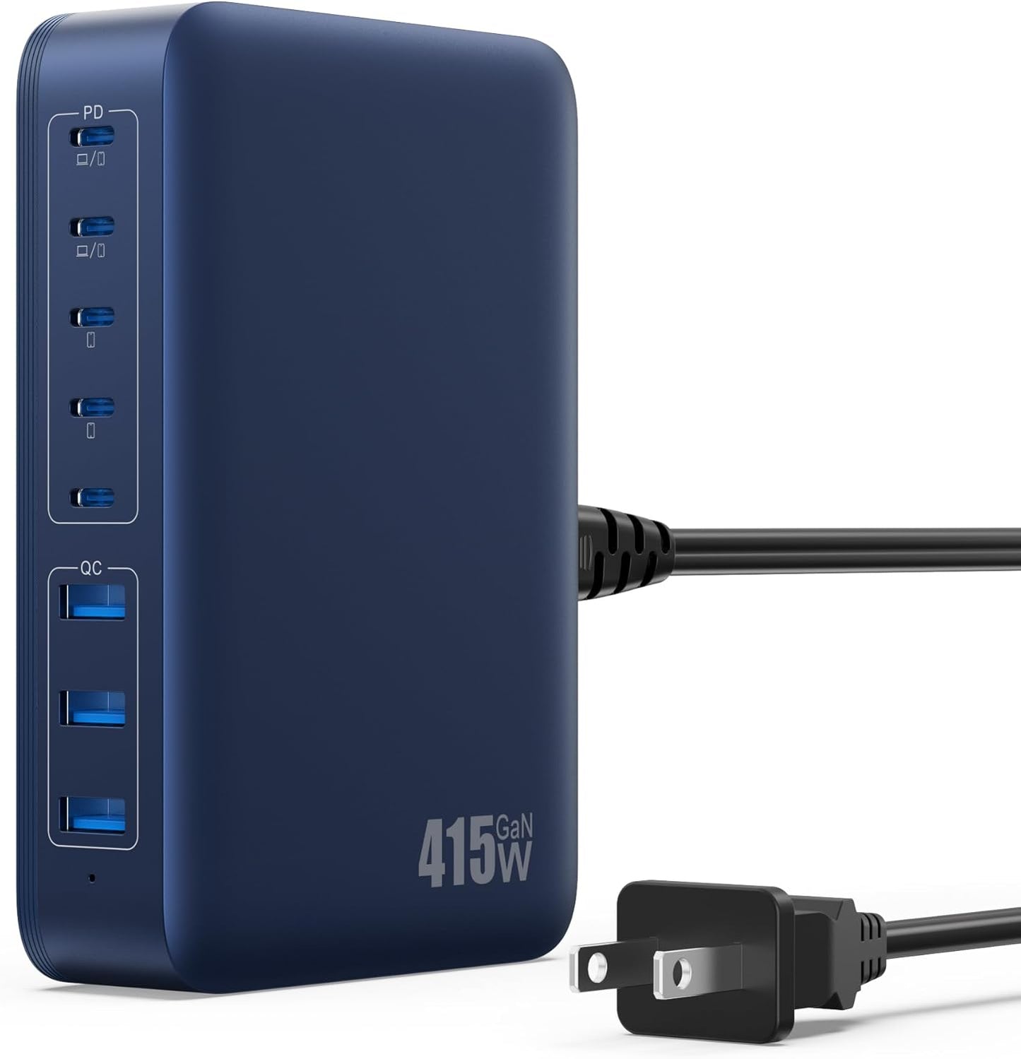USB C Charger 415W USB C Charger Block, 8-Ports GaN IV Fast Charging Station Hub,Dual PD 100W Laptop Charger Adapter,for MacBook Pro/Air/iPad/iPhone16/15/14/13/Apple Watch/DELL/Samsung for Home(Blue)