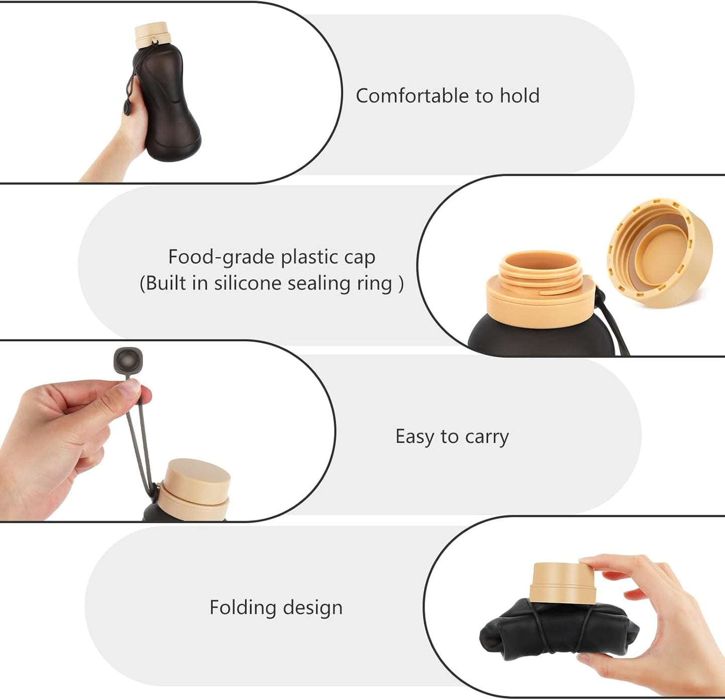 Collapsible Water Bottles 2 Pack,Leak Proof,Reuseable BPA Free Silicone Foldable Water Bottles,Durable Lightweight for Travel Gym Camping Hiking,Compact Size Portable Sports Water Bottle (Black&Blue)