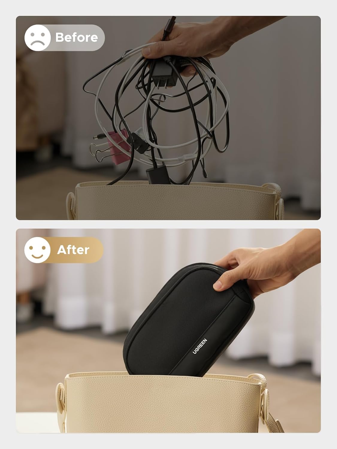 UGREEN Electronics Organizer Travel Case Bag Multifunctional Organizer Carrying Case for Cables, Cord, SD Card, Earbuds, Charger, USB Adapter, Electronic Accessories Medium Size