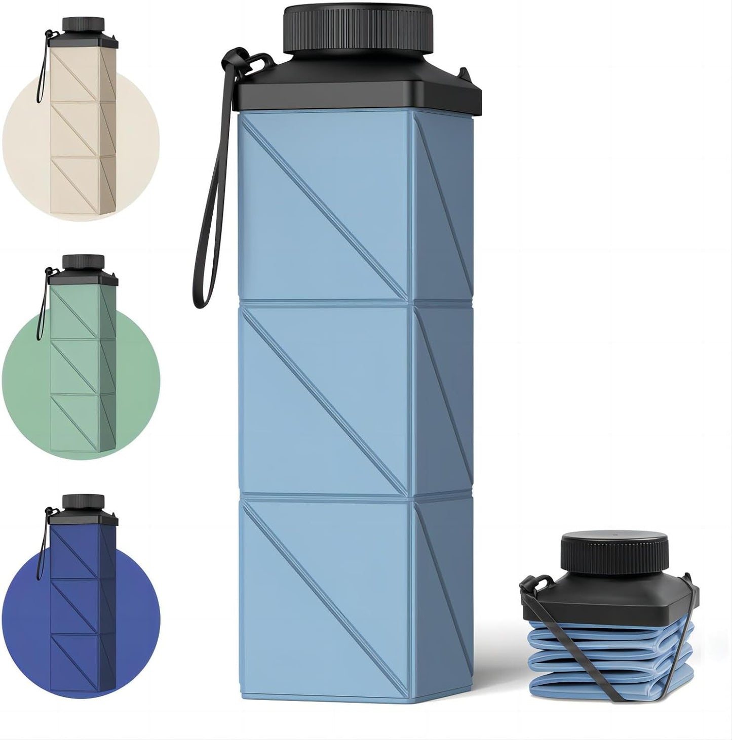 Collapsible Water Bottles, 2nd Generation Leakproof BPA-Free Travel Water Bottle 24.3oz(720ml),Lightweight Reusable Water bottle, Portable for Travel Cycling Gym Camping Sports,Blue
