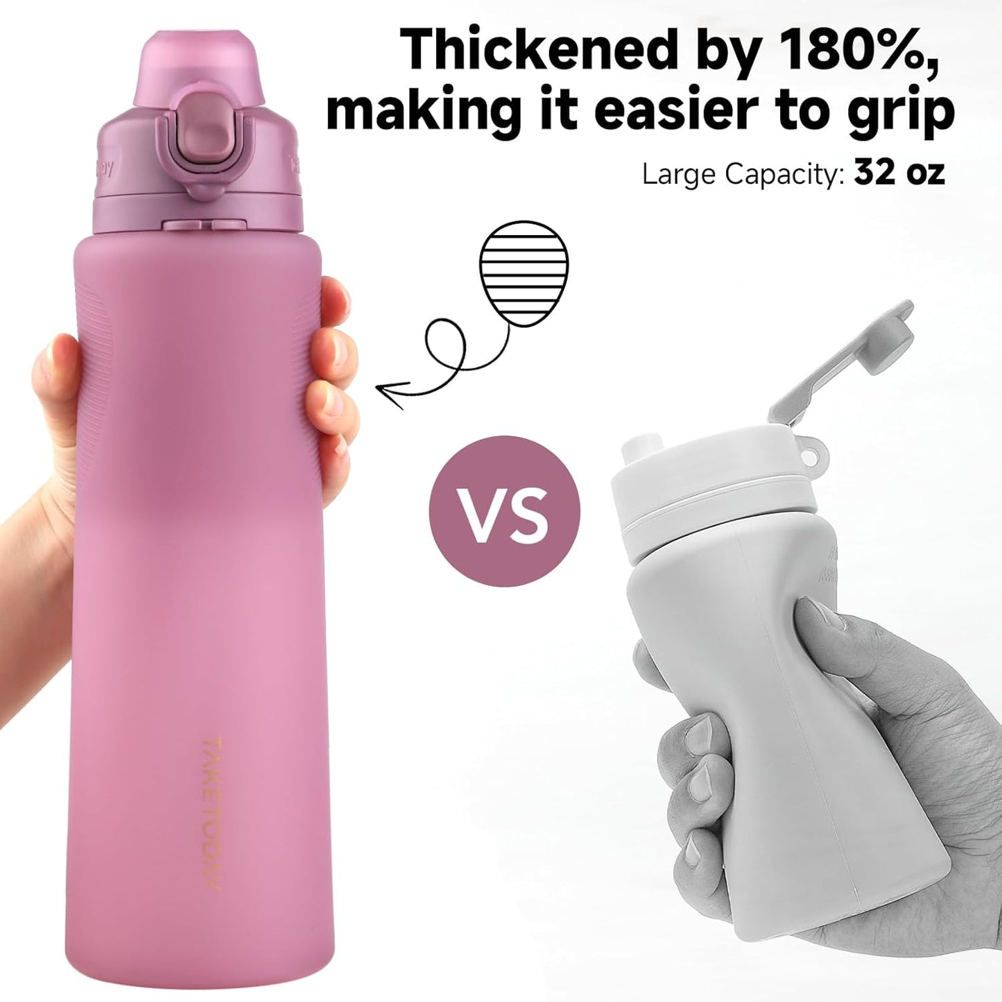 TakeToday Collapsible Water Bottles 32oz, Foldable Travel Water Bottle, BPA Free, Silicone Water Bottle Leakproof for Hiking, International Travel, Outdoors
