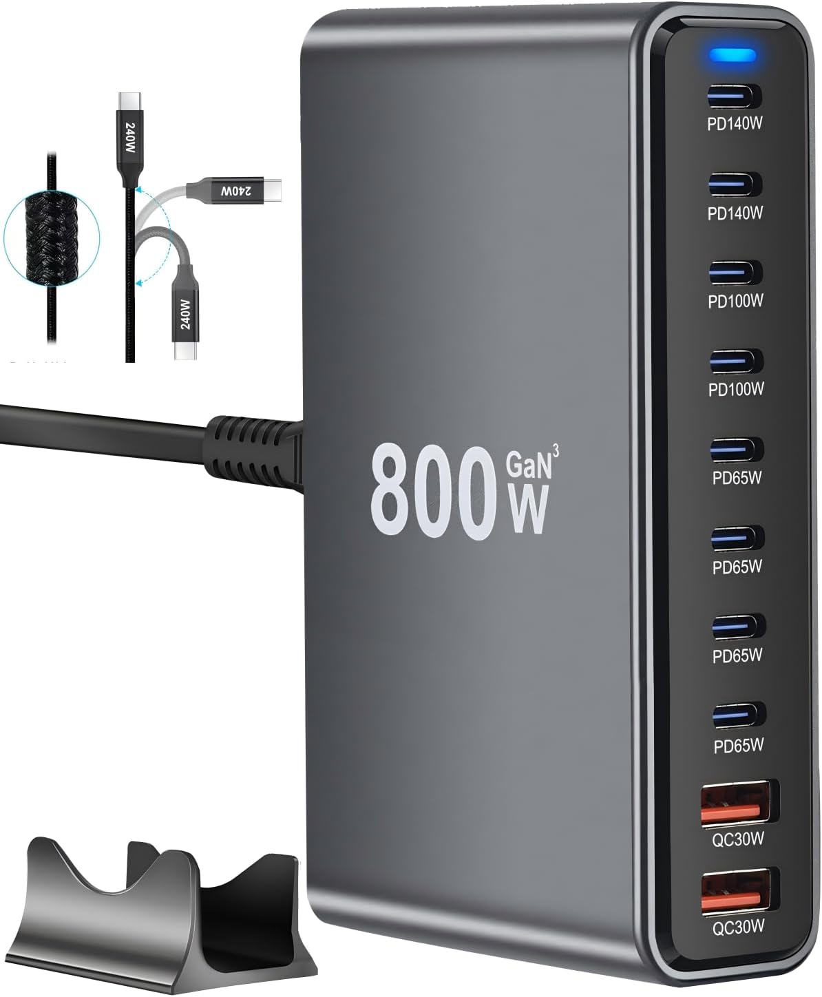 800W USB C Fast Charger Block, 10 Port USB Charging Station, GaN Ⅲ Pro Dual 140W PD PPS Port for Multiple Devices,Laptop Wall Charger Compatible with DELL, HP, MacBook Pro,iPhone 16,Galaxy S24