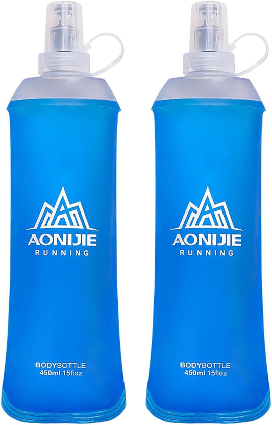 TRIWONDER TPU Soft Folding Water Bottles BPA-Free Collapsible Flask for Hydration Pack - Ideal for Running Hiking Cycling Climbing (450ml/15.22oz - Pack of 2)
