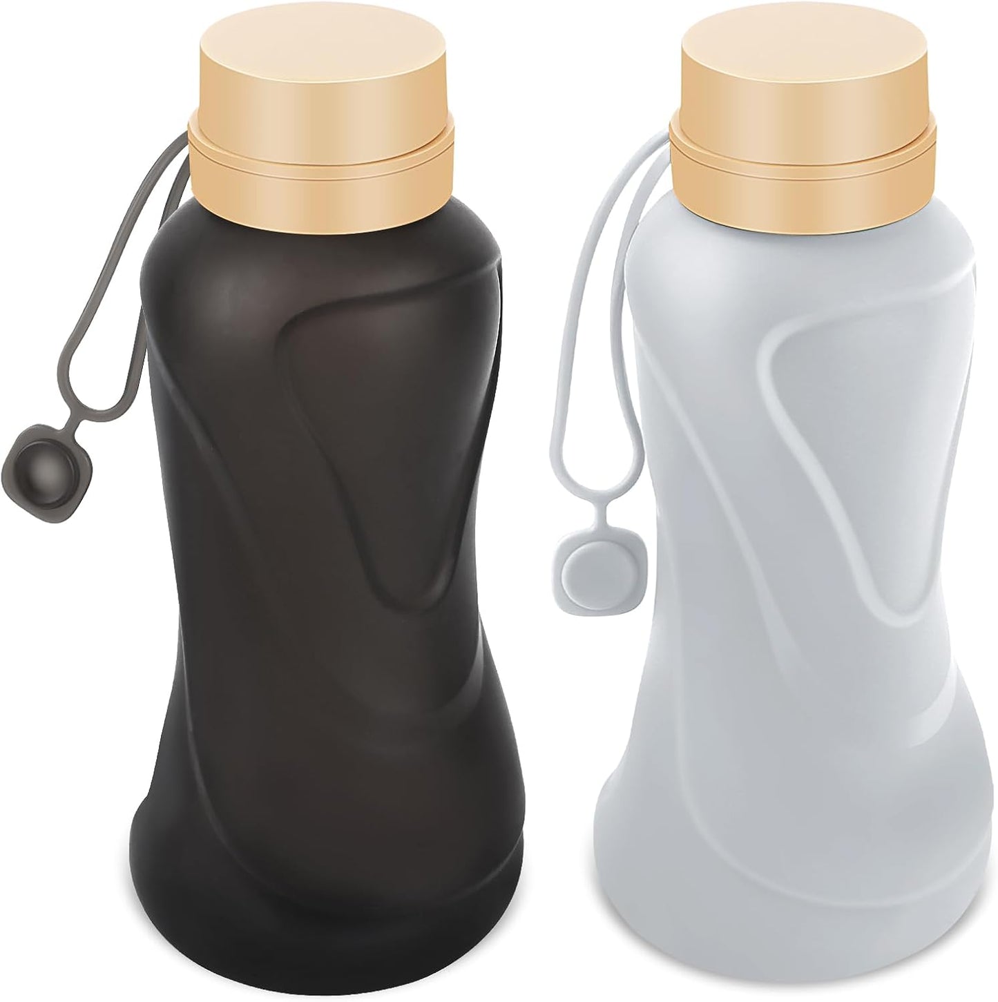 Collapsible Water Bottles 2 Pack,Leak Proof,Reuseable BPA Free Silicone Foldable Water Bottles,Durable Lightweight for Travel Gym Camping Hiking,Compact Size Portable Sports Water Bottle (Black&Grey)