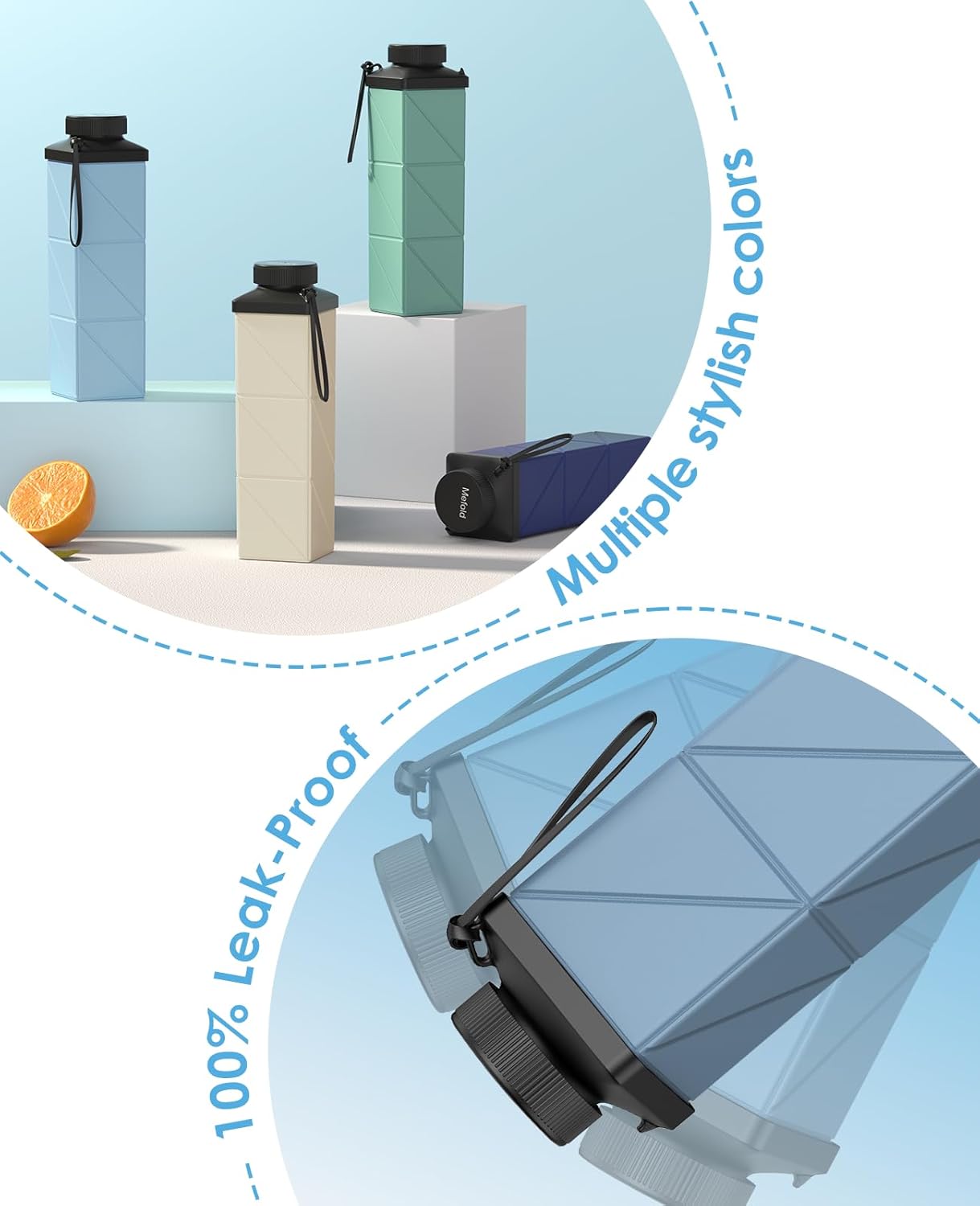 Collapsible Water Bottles, 2nd Generation Leakproof BPA-Free Travel Water Bottle 24.3oz(720ml),Lightweight Reusable Water bottle, Portable for Travel Cycling Gym Camping Sports,Blue