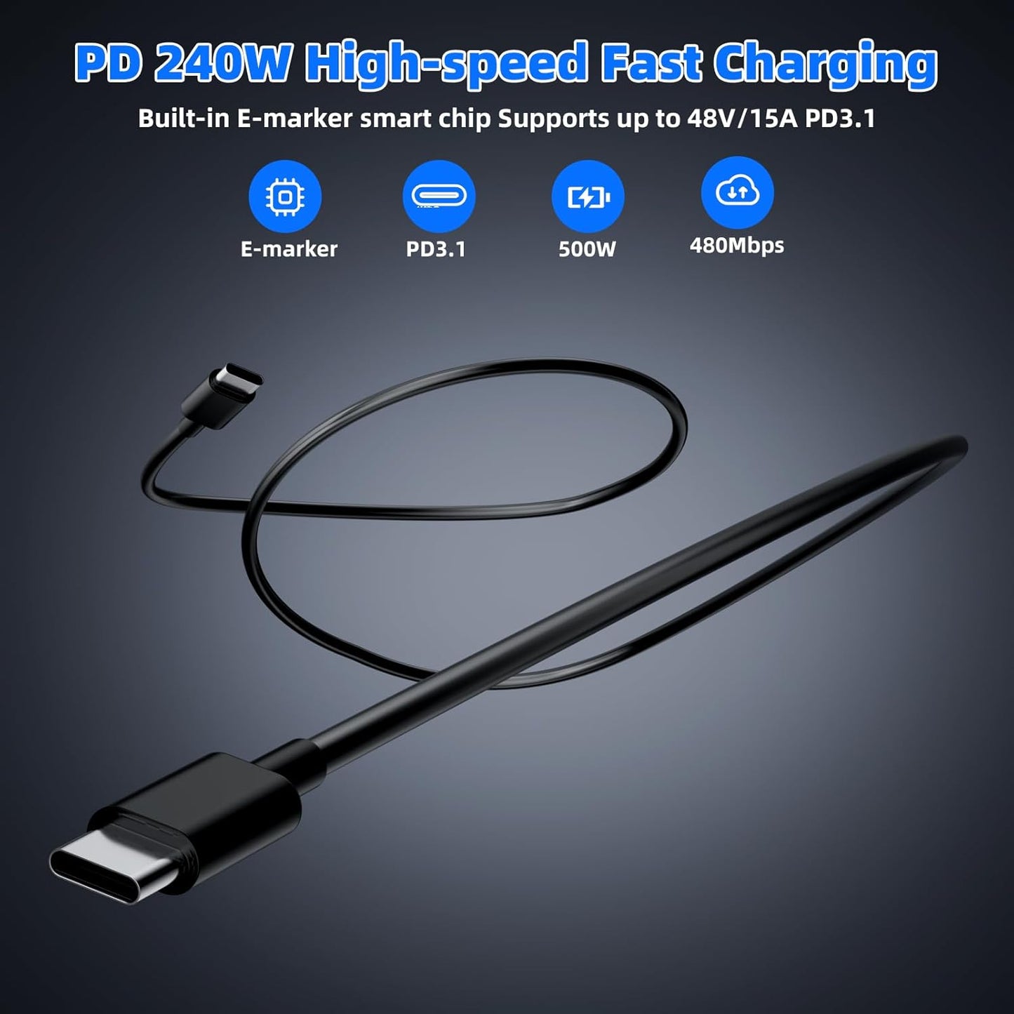 500W Fast Charging 8 Port USB C Charger Block with Nylon Fast Charging Cable, Multi-Device Charging Station Wall Desktop Charger with GaN Ⅲ Technology, USB-C Charger Adapter for MacBook/iPad/iPhone 16