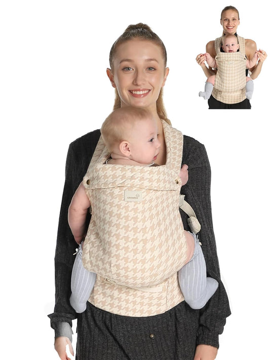 GROWNSY Baby Carrier Newborn to Toddler, Ergonomic Baby Toddler Carrier Wraps with Head Support, Easy to Wear, Infant Carrier Baby Gift, Travel and Hiking Friendly,for 7 to 44 lb (Houndstooth Beige)