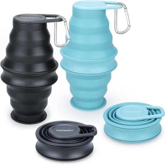 Nefeeko Collapsible Water Bottle,17oz(500ml) Reuseable BPA Free Silicone Foldable Water Bottles for Travel Gym Camping Hiking, Portable Leak Proof Sports Water Bottle with Carabiner