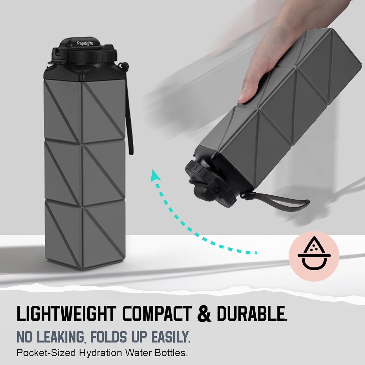 Collapsible Water Bottles 20.6oz Foldable Water Bottle BPA Free Reusable Lightweight LeakProof Travel Silicone Water Bottles for Travel Gym Hiking Camping (Upgrade Dark Grey)