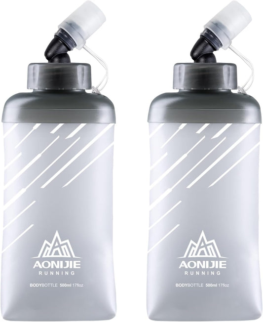 TRIWONDER Water Bottles TPU Soft Flasks Collapsible Running Flasks for Hydration Pack Backpack Hiking Cycling (Gray - 500ml - Pack of 2)