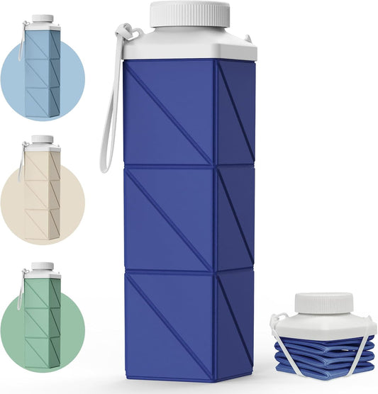 POMKAKA Collapsible Water Bottles 24.3oz(720ml), 2nd Generation Leakproof BPA-Free Travel Water Bottle,Lightweight Reusable Water bottle for Cycling Gym Camping Sports, Deep Ocean Blue