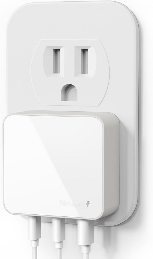 Nekmit 100W Flat USB C Charger Block, 3-Port GaN Fast Wall Charger, USB C Wall Plug for MacBook Pro/Air, iPad, iPhone, Galaxy and More (White, 100W)