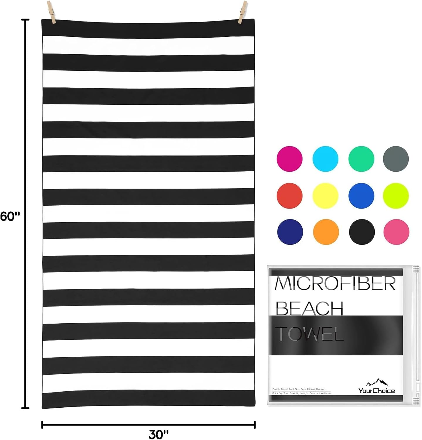 Your Choice Microfiber Quick Dry Sand-Free Beach Towel for Adults & Kids (67x35 Inch, 60x30 Inch) - Oversized, Compact, Lightweight, Absorben