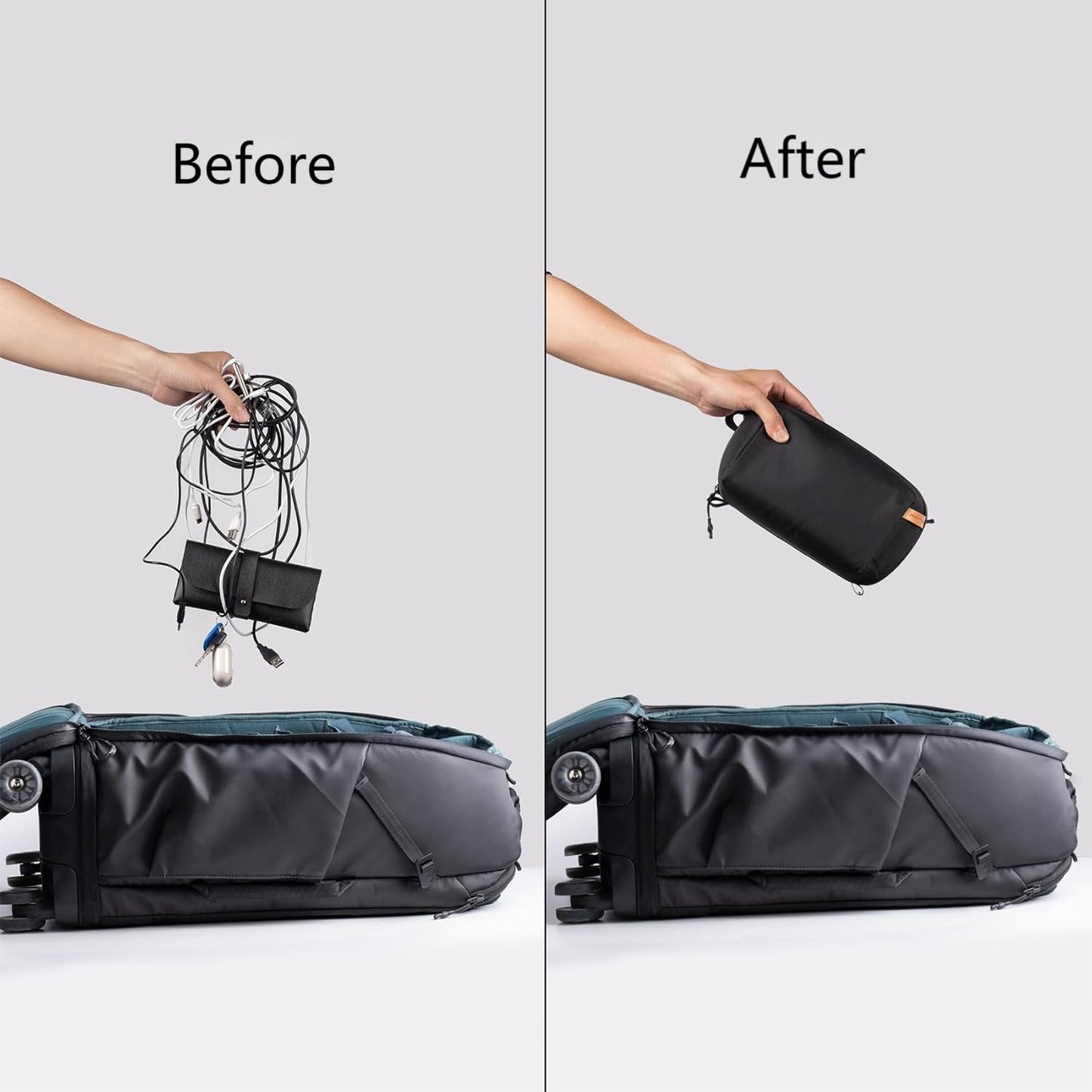 PGYTECH Travel Tech Organizer, Waterproof Tech Pouch, Electronics Accessories Organizer Travel Carrying Case, Organizer Bag for Cables, Cord, Phone Batteries, Charger,Photography SD Card, Black