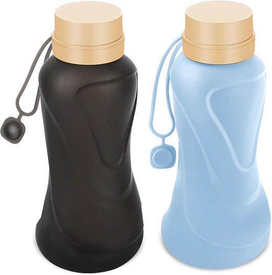 Collapsible Water Bottles 2 Pack,Leak Proof,Reuseable BPA Free Silicone Foldable Water Bottles,Durable Lightweight for Travel Gym Camping Hiking,Compact Size Portable Sports Water Bottle (Black&Blue)